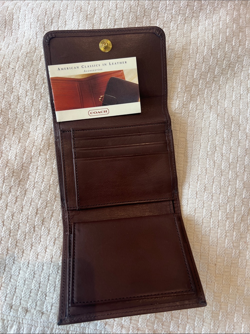 Coach Men’s Card Holder Wallet - Dark Brown with Gold Snap